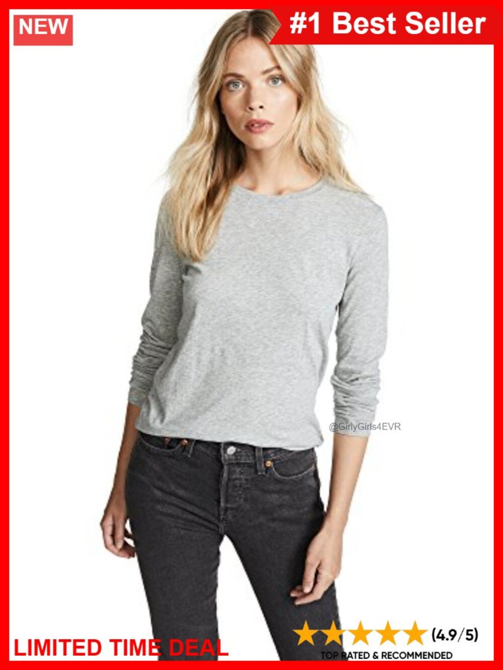 Essential Long Sleeve Crew Neck Tee Classic Fit Solid Casual Top